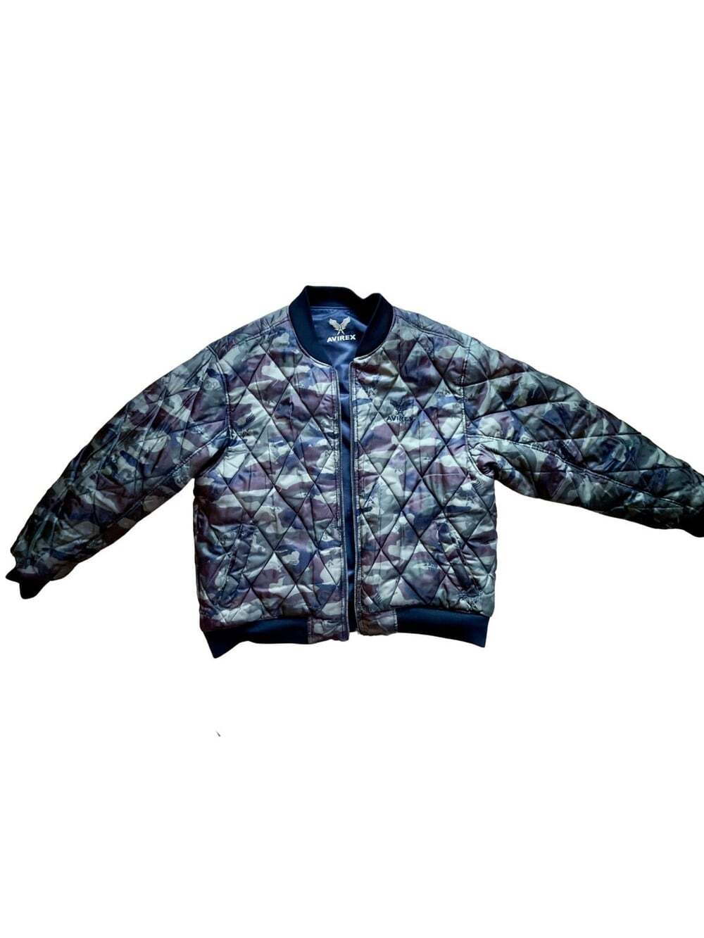 Avirex Men’s Camo Bomber Jacket Size X-Large Full Zip Reversible Quilted Puffer